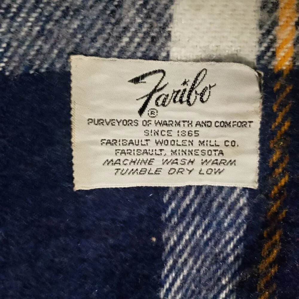 Faribo Plaid Throw Blanket Fringe Blue Red Tartan Home Bedding Cabin 52x53